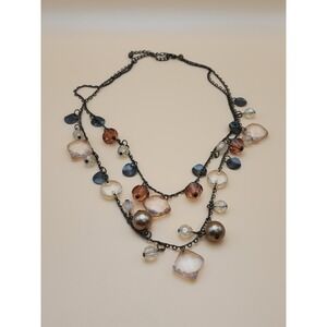 Vtg PREMIER DESIGNS Signed Bronze Amber Rose Faceted Lucite Charm‎ Bib Necklace